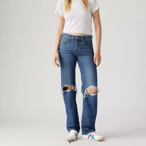 Levi's Denim - Levi's Women Low Pro Jeans 25" Dark Wash Rip Knee Straight‎ Leg Western